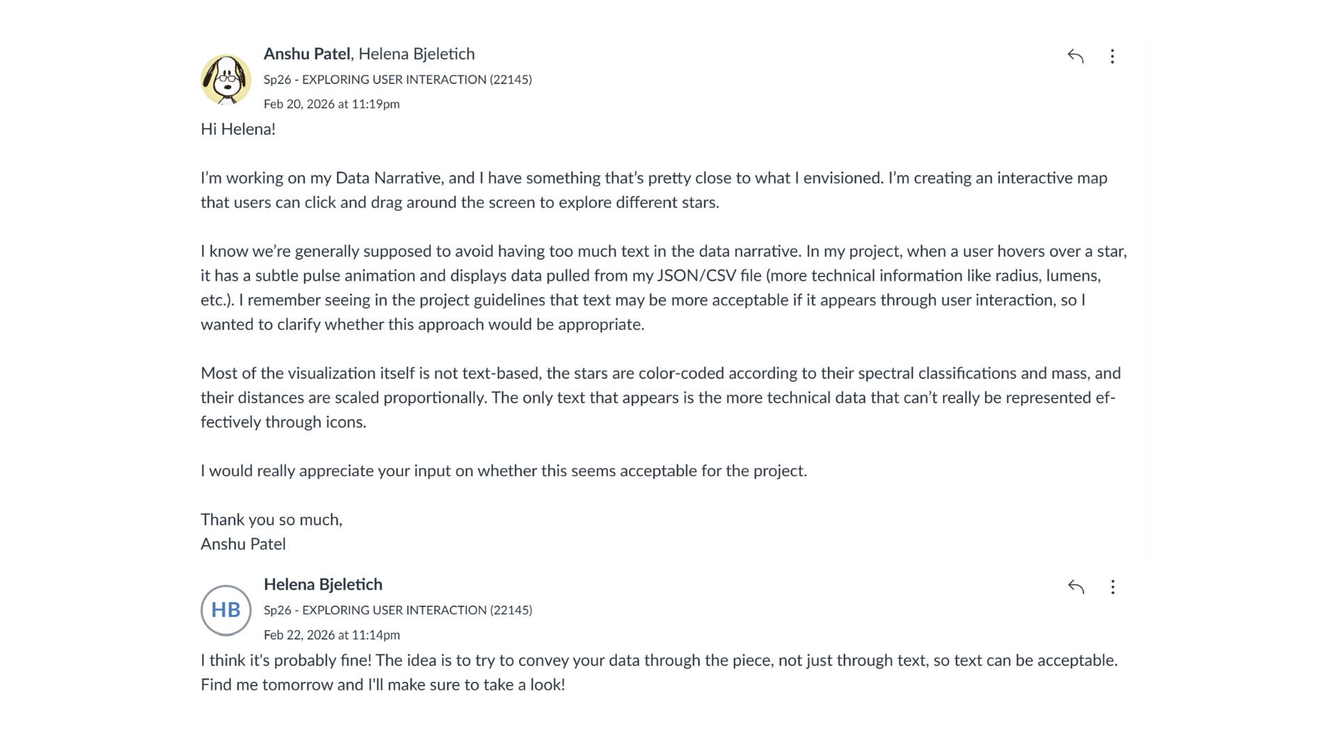 Email to TA Helena